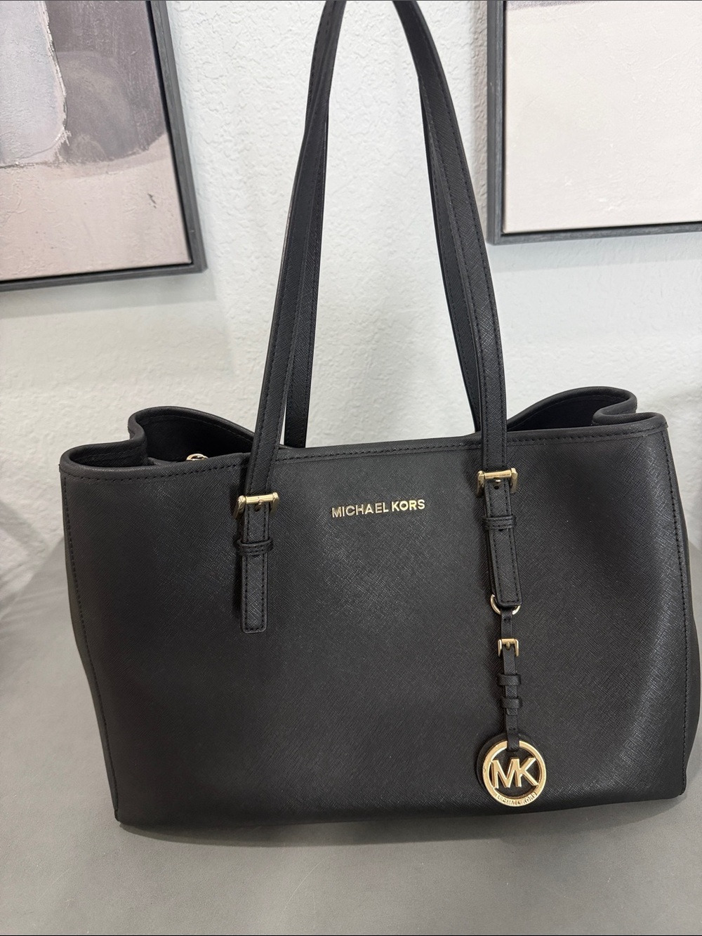 Michael Kors Black Saffiano Tote with Gold Hardware